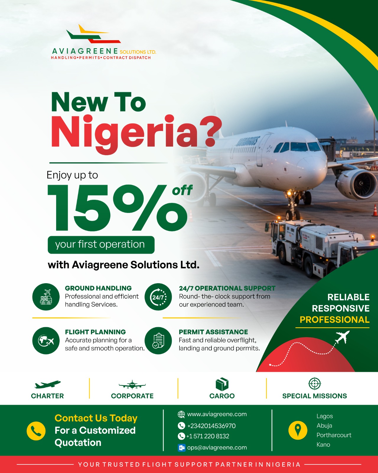 Aviation support campaign image for Nigeria offer