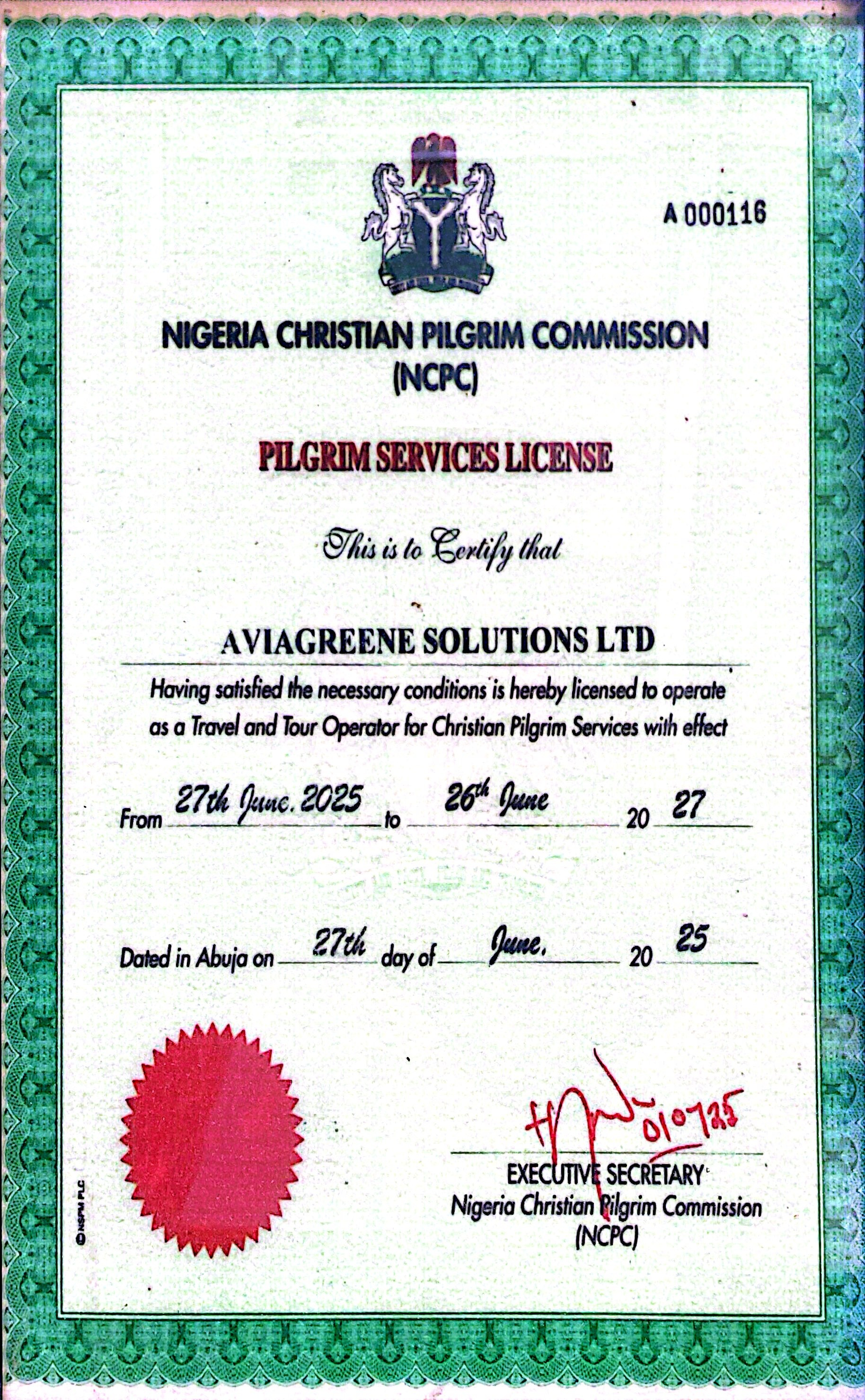 Pilgrimage Certificate