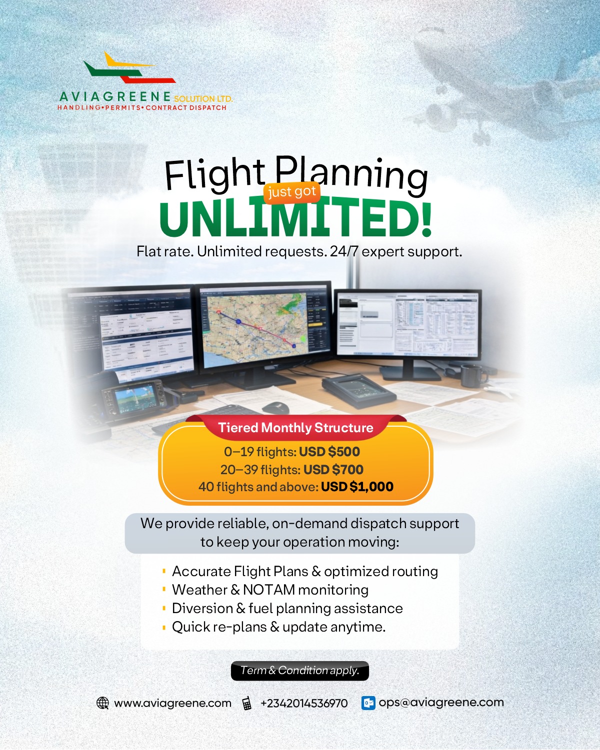 Unlimited flight planning campaign showcasing aviation operations control room